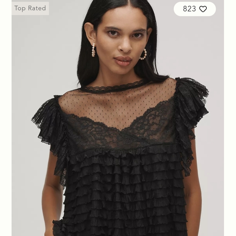 Maeve Sheer Ruffle Lace Blouse